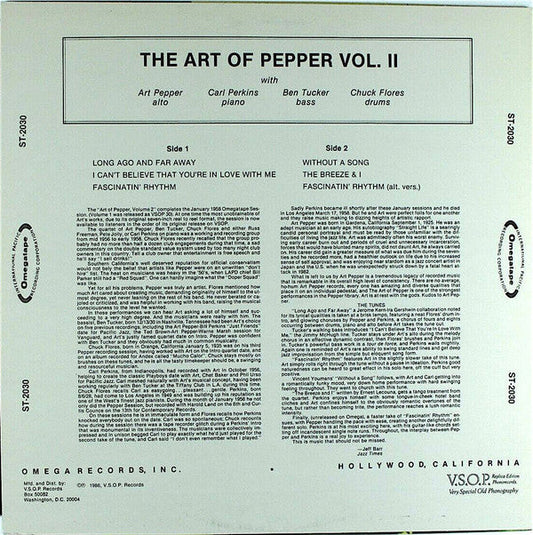 Art Pepper Quartet - The Art Of Pepper Vol. II (Vinyl, LP, Album, Reissue, Stereo) Very Good Plus (VG+) / Very Good Plus (VG+)