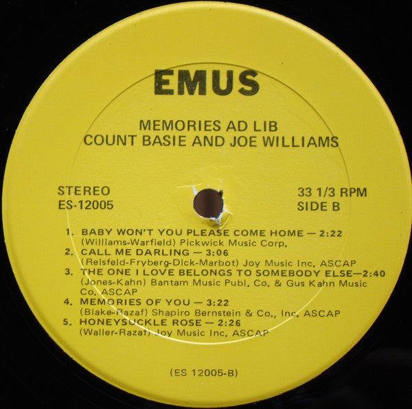 Joe Williams - Memories Ad-Lib (Vinyl, LP, Album) Near Mint (NM or M-) / Very Good Plus (VG+)
