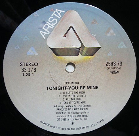 Eric Carmen - Tonight You're Mine (Vinyl, LP, Album) Very Good Plus (VG+) / Very Good (VG)