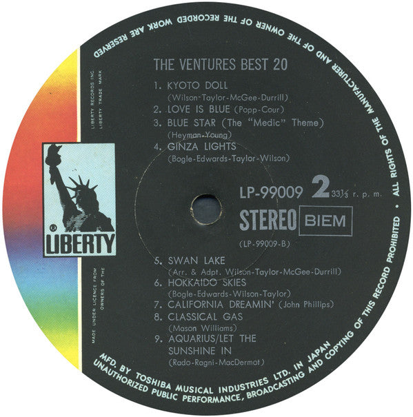 The Ventures - Best 20 (Vinyl, LP, Compilation, Stereo) Very Good (VG) / Fair (F)