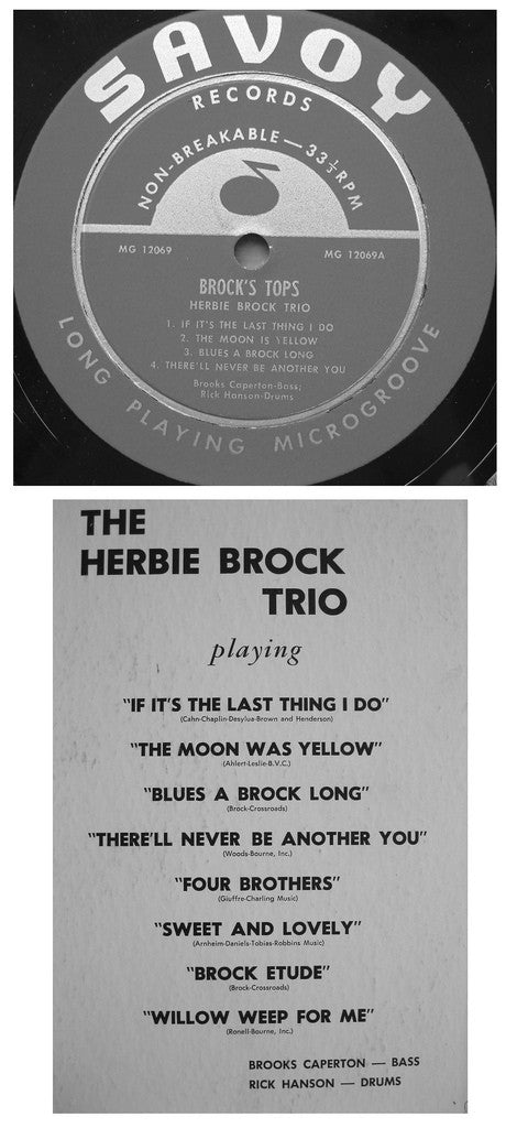 The Herbie Brock Trio - Brock's Tops (Vinyl, LP, Album, Mono) Very Good Plus (VG+) / Very Good (VG)