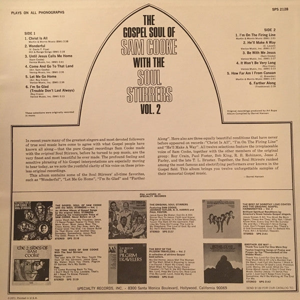 Sam Cooke - The Gospel Soul Of Sam Cooke With The Soul Stirrers Vol. 2 (Vinyl, LP, Compilation, Reissue) Very Good Plus (VG+) / Very Good (VG)