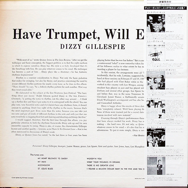Dizzy Gillespie - Have Trumpet Will Excite (Vinyl, LP, Album, Reissue, Stereo) Near Mint (NM or M-) / Very Good Plus (VG+)