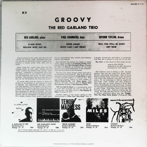The Red Garland Trio - Groovy (Vinyl, LP, Album, Reissue, Mono) Very Good (VG) / Very Good (VG)