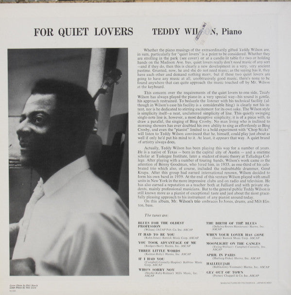 Teddy Wilson - For Quiet Lovers (Vinyl, LP, Album, Reissue, Mono) Very Good Plus (VG+) / Very Good Plus (VG+)