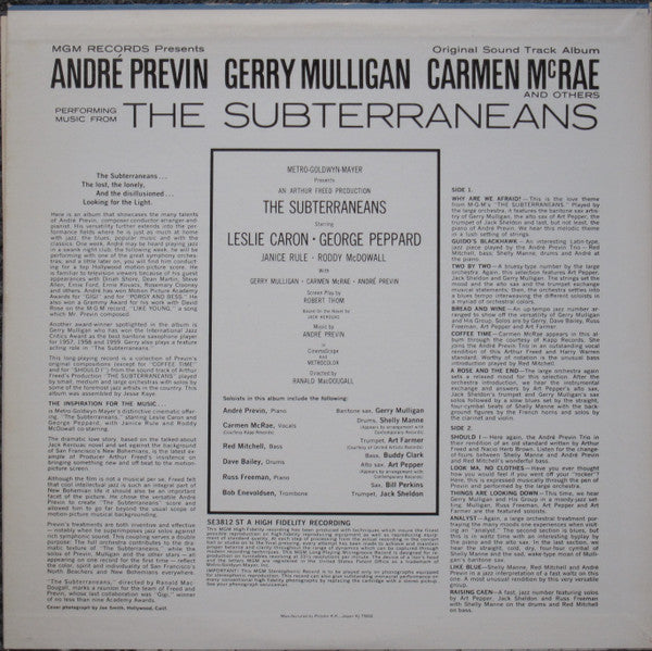 André Previn - Perform Music From The Subterraneans - Original Sound Track Album (Vinyl, LP, Album) Very Good Plus (VG+) / Fair (F)