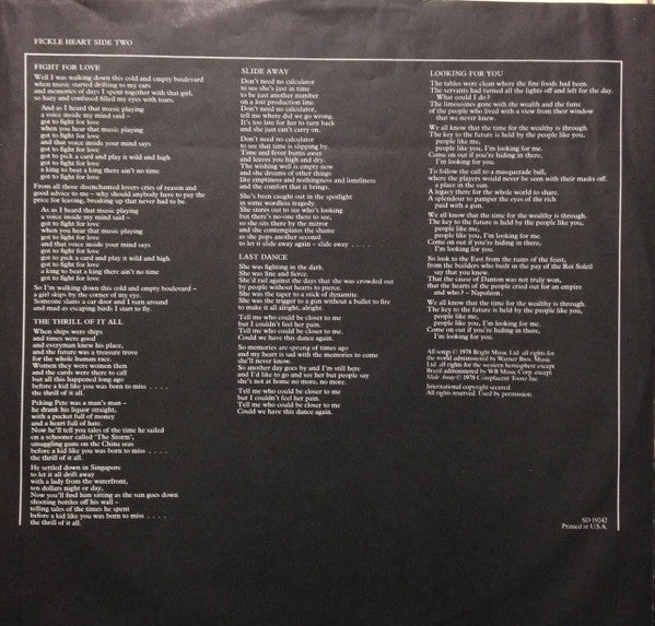 Sniff 'n' the Tears - Fickle Heart (Vinyl, LP, Album) Very Good (VG) / Very Good Plus (VG+)