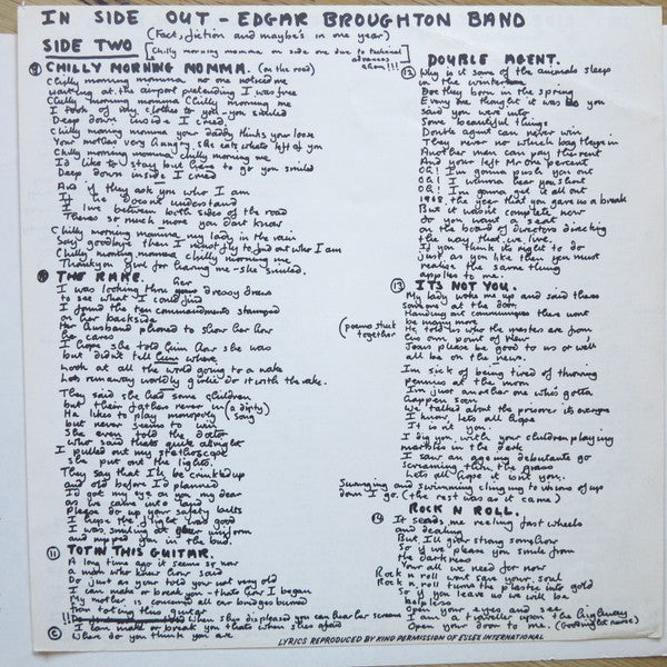 The Edgar Broughton Band - In Side Out (Vinyl, LP, Album, Promo, Stereo) Very Good Plus (VG+) / Very Good Plus (VG+)