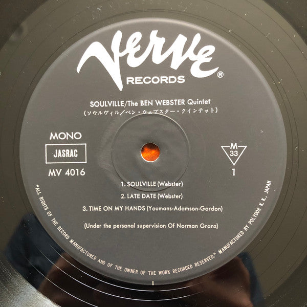 The Ben Webster Quintet - Soulville (Vinyl, LP, Album, Reissue, Mono) Very Good Plus (VG+) / Very Good (VG)