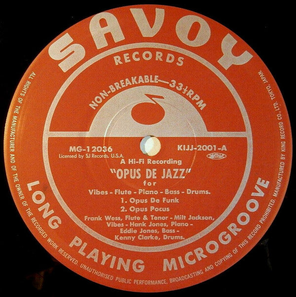 Milt Jackson - Opus De Jazz (Vinyl, LP, Album, Reissue)