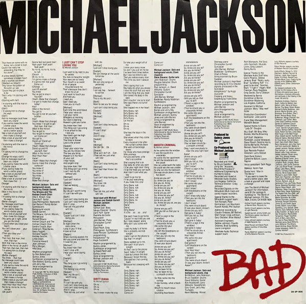 Michael Jackson - Bad (Vinyl, LP, Album) Very Good Plus (VG+) / Very Good (VG)