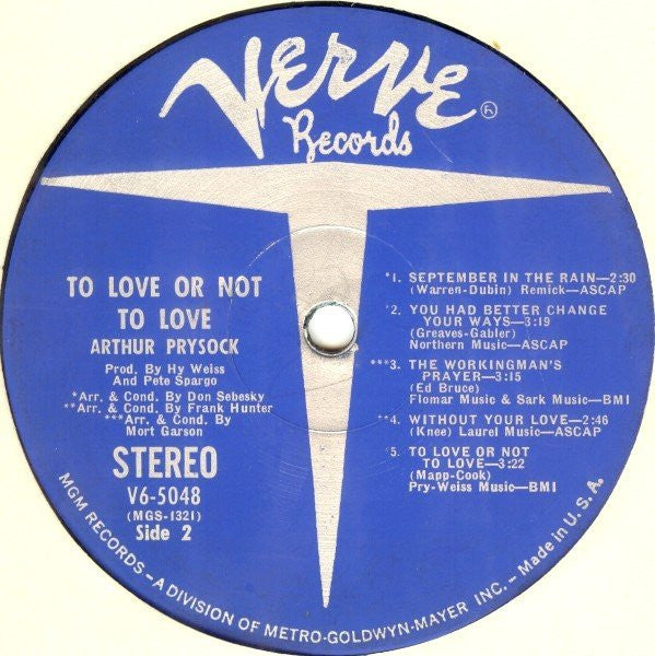 Arthur Prysock - To Love Or Not To Love (Vinyl, LP, Album) Very Good (VG) / Good Plus (G+)