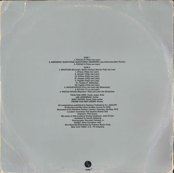 Focus (2) - Live At The Rainbow (Vinyl, LP, Album, Stereo) Good Plus (G+) / Very Good (VG)
