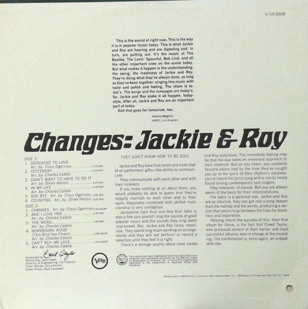 Jackie & Roy - Changes (Vinyl, LP, Album, Mono) Very Good (VG) / Very Good (VG)