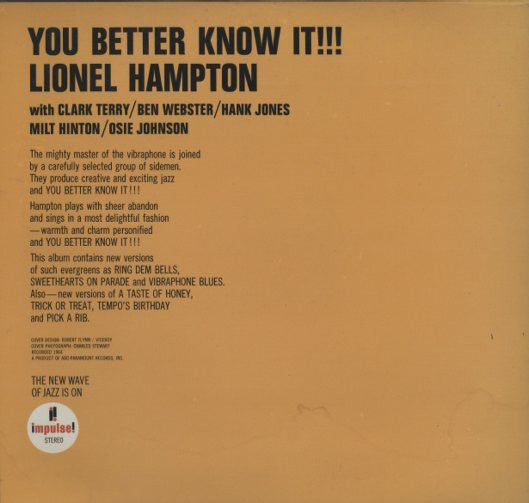 Lionel Hampton - You Better Know It!!! (Vinyl, LP, Album, Reissue, Stereo) Very Good Plus (VG+) / Very Good Plus (VG+)