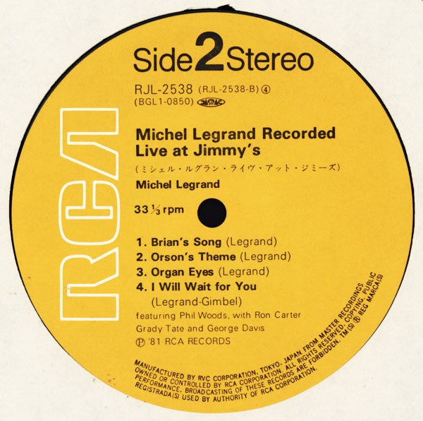Michel Legrand - Recorded Live At Jimmy's (Vinyl, LP, Album, Reissue) Near Mint (NM or M-) / Near Mint (NM or M-)