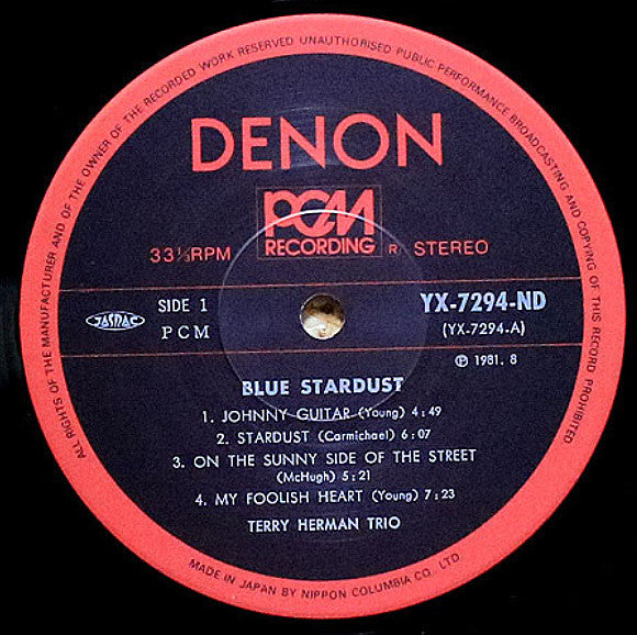 Terry Herman Trio - Blue Stardust (Vinyl, LP, Stereo) Very Good (VG) / Very Good Plus (VG+)