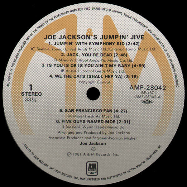 Joe Jackson - Joe Jackson's Jumpin' Jive (Vinyl, LP, Album) Very Good (VG) / Very Good (VG)