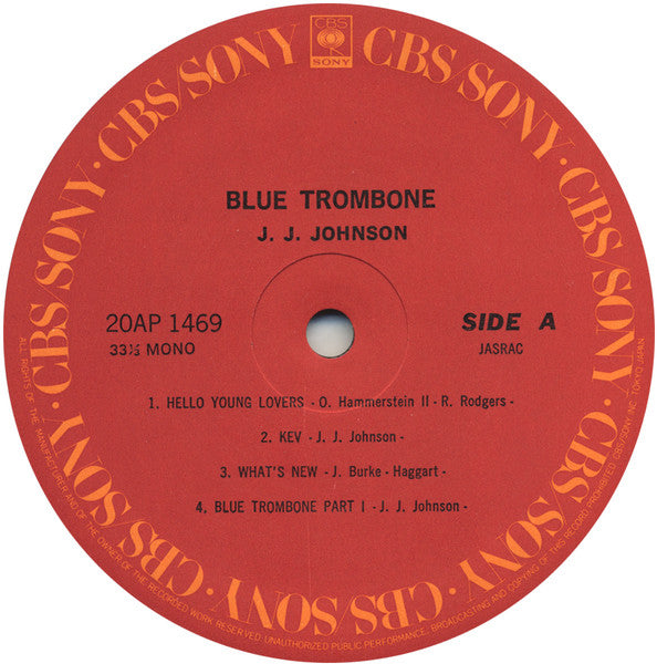 J.J. Johnson - Blue Trombone (Vinyl, LP, Album, Reissue, Mono) Very Good (VG) / Very Good (VG)