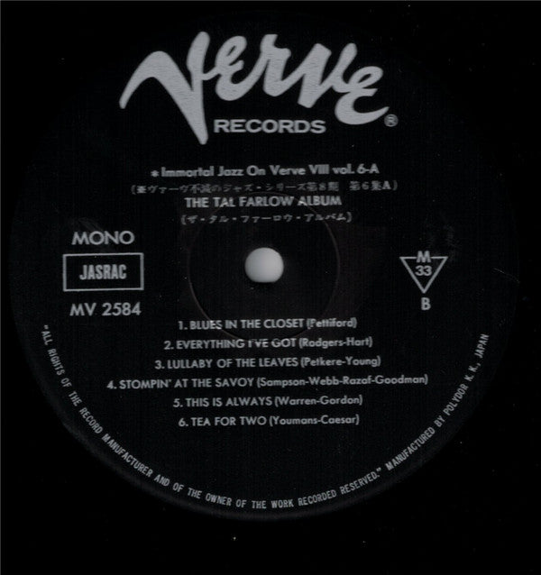 Tal Farlow - The Tal Farlow Album (Vinyl, LP, Album, Reissue, Mono) Very Good Plus (VG+) / Very Good Plus (VG+)