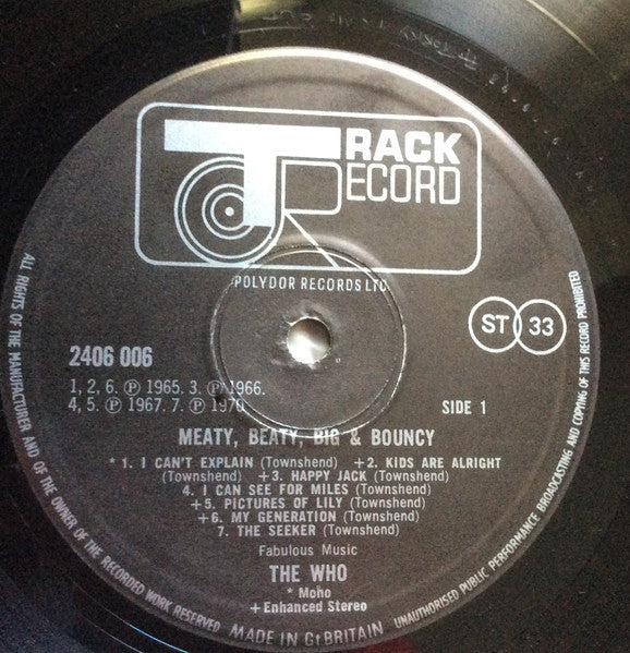 The Who - Meaty Beaty Big & Bouncy (Vinyl, LP, Compilation, Reissue, Repress, Stereo, Mono) Very Good Plus (VG+) / Good Plus (G+)