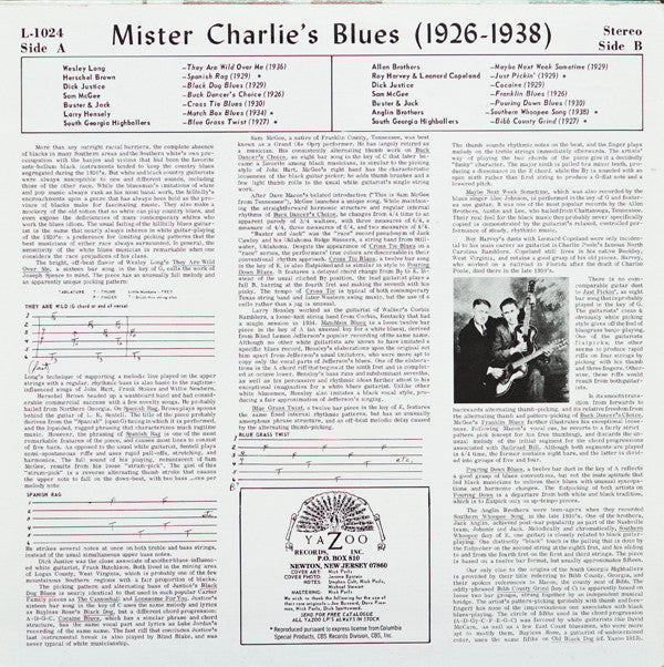 Various - Mister Charlie's Blues (1926-1938) (Vinyl, LP, Compilation, Reissue) Very Good Plus (VG+) / Very Good Plus (VG+)