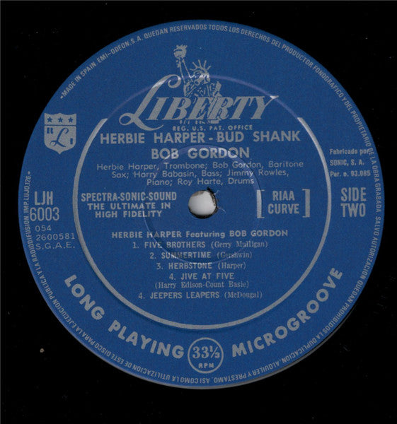 Herb Harper - Herbie Harper Featuring Bud Shank And Bob Gordon (Vinyl, LP, Album, Reissue) Very Good (VG) / Good (G)
