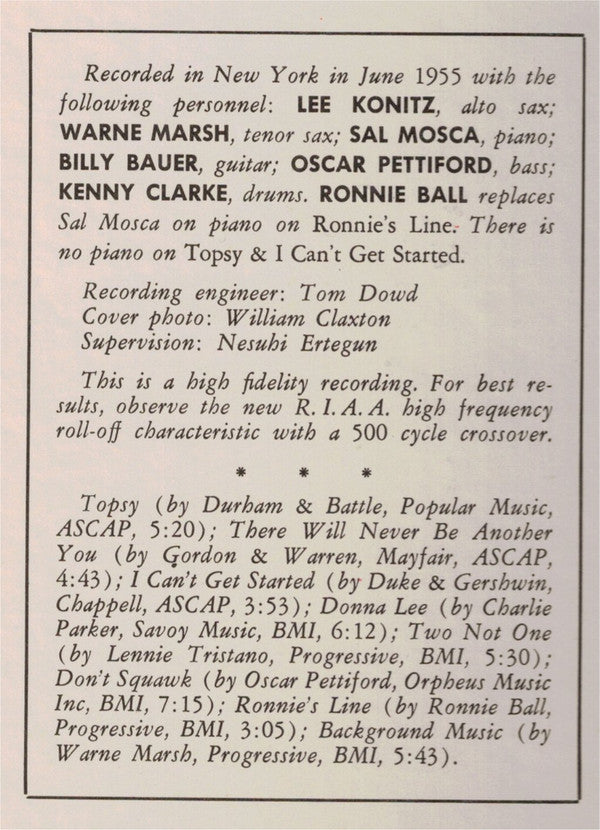 Lee Konitz - Lee Konitz With Warne Marsh (Vinyl, LP, Album, Reissue...