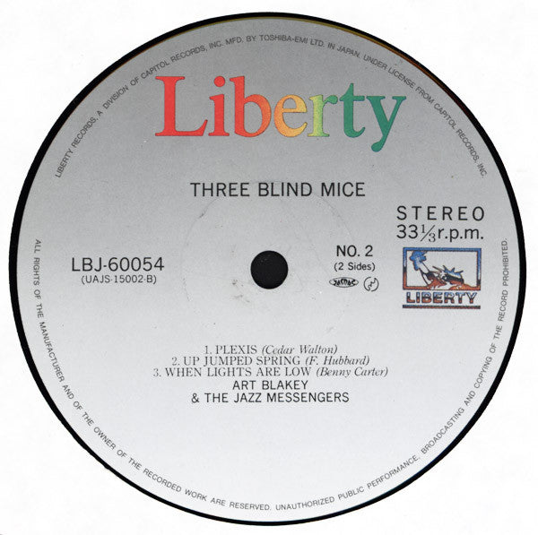 Art Blakey & The Jazz Messengers - 3 Blind Mice (Vinyl, LP, Album, Reissue, Stereo) Very Good Plus (VG+) / Very Good Plus (VG+)