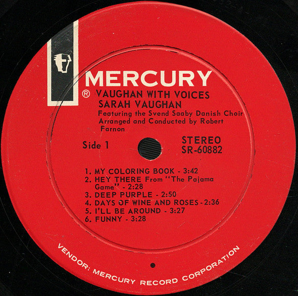 Sarah Vaughan - Vaughan With Voices (Vinyl, LP, Album, Stereo) Very Good Plus (VG+) / Good Plus (G+)