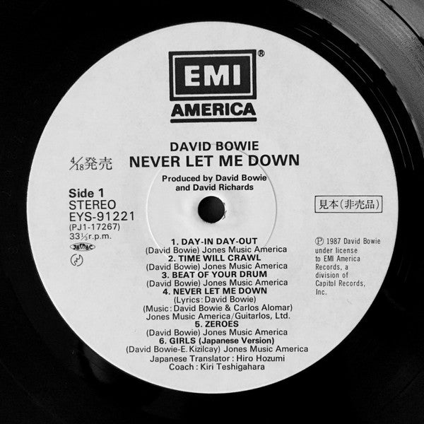 David Bowie - Never Let Me Down (Vinyl, LP, Album, Promo) Near Mint (NM or M-) / Very Good Plus (VG+)