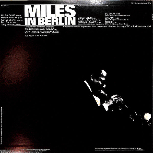 Miles Davis - Miles In Berlin (Vinyl, LP, Album, Reissue, Stereo)