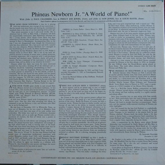 Phineas Newborn Jr. - A World Of Piano! (Vinyl, LP, Album, Reissue, Stereo) Very Good Plus (VG+) / Very Good (VG)