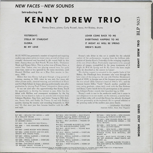 The Kenny Drew Trio - New Faces – New Sounds, Introducing The Kenny Drew Trio (Vinyl, 10", Album, Reissue, Mono) Very Good (VG) / Good (G)
