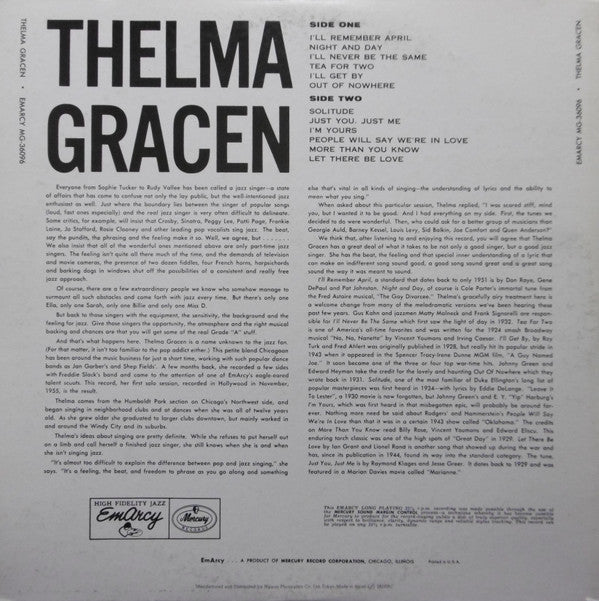 Thelma Gracen - Thelma Gracen (Vinyl, LP, Album, Reissue) Very Good Plus (VG+) / Very Good Plus (VG+)