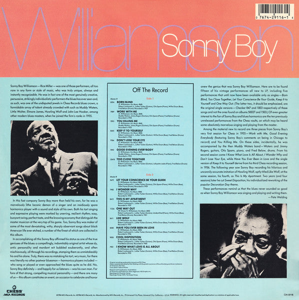 Sonny Boy Williamson (2) - One Way Out (Vinyl, LP, Compilation, Reissue, Repress) Very Good Plus (VG+) / Very Good Plus (VG+)