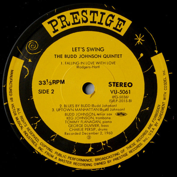 The Budd Johnson Quintet - Let's Swing (Vinyl, LP, Album, Reissue, Stereo) Very Good Plus (VG+) / Very Good Plus (VG+)