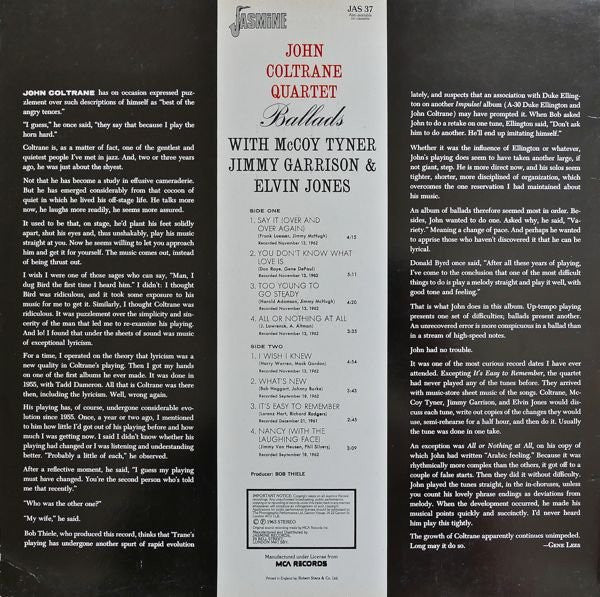 The John Coltrane Quartet - Ballads (Vinyl, LP, Album, Reissue, Stereo) Near Mint (NM or M-) / Very Good (VG)