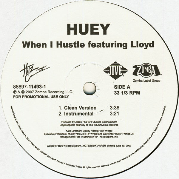 Huey (2) - When I Hustle (Vinyl, 12", 33 ⅓ RPM, Promo) Very Good Plus (VG+) / Very Good Plus (VG+)