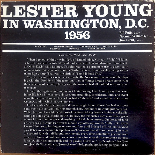 Lester Young - "Pres" – In Washington, D.C. 1956 (Vinyl, LP, Album, Remastered, Mono) Very Good (VG) / Good Plus (G+)