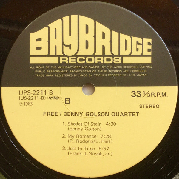 Benny Golson Quartet - Free (Vinyl, LP, Album, Reissue, Stereo) Near Mint (NM or M-) / Very Good (VG)