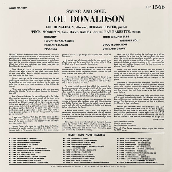 Lou Donaldson Quintet - Swing And Soul (Vinyl, LP, Album, Mono, Reissue) Near Mint (NM or M-) / Very Good Plus (VG+)