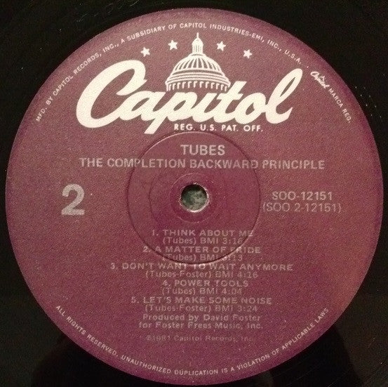 The Tubes - The Completion Backward Principle (Vinyl, LP, Album) Very Good (VG) / Very Good (VG)