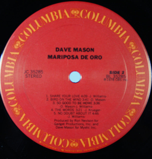 Dave Mason - Mariposa De Oro (Vinyl, LP, Album) Very Good (VG) / Very Good Plus (VG+)