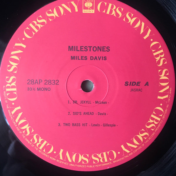 Miles Davis - Milestones (Vinyl, LP, Album, Reissue, Mono) Very Good Plus (VG+) / Near Mint (NM or M-)