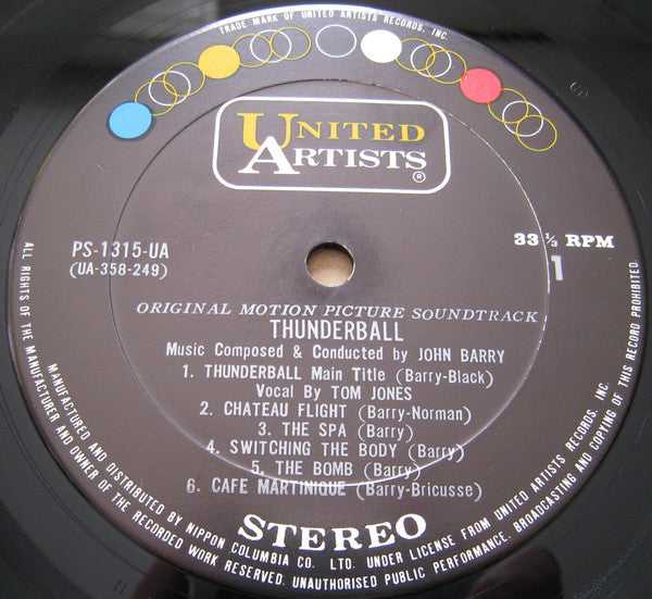 John Barry - Thunderball (Original Motion Picture Soundtrack) (Vinyl, LP, Album, Stereo) Very Good Plus (VG+) / Very Good (VG)