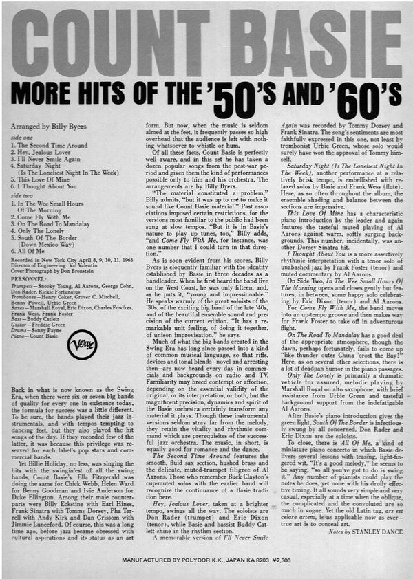 Count Basie - More Hits Of The '50's And '60's (Vinyl, LP, Album, Reissue) Very Good Plus (VG+) / Very Good (VG)