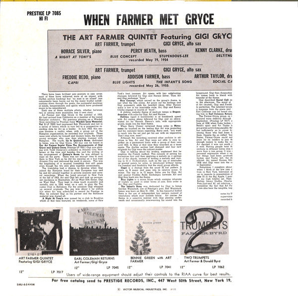 Art Farmer Quintet - When Farmer Met Gryce (Vinyl, LP, Album, Reiss...