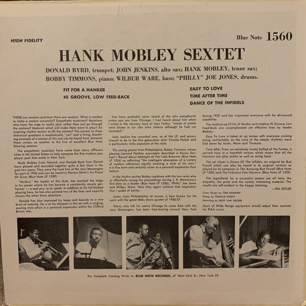 Hank Mobley Sextet - Hank (Vinyl, LP, Album, Reissue, Mono) Very Good Plus (VG+) / Very Good (VG)