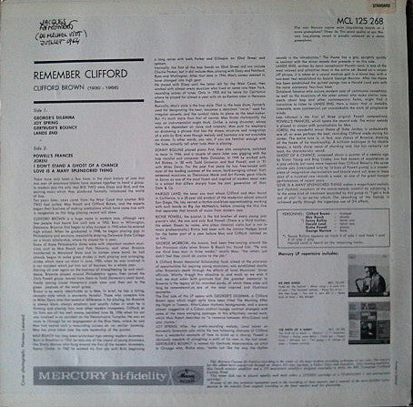 Clifford Brown - Remember Clifford (Vinyl, LP, Compilation, Mono) Very Good (VG) / Good Plus (G+)